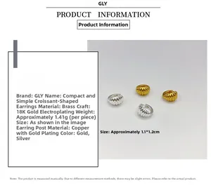 Detail specifications of 18K gold plated croissant earrings with weight and size data