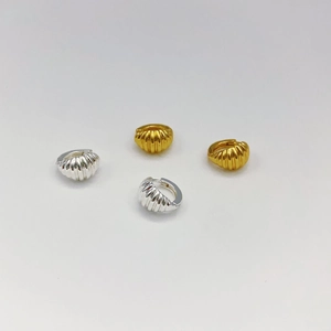 Croissant hoop earrings in gold and silver finish with elegant textured twisted design