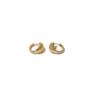 Chic 18K gold plated croissant hoop earrings with textured finish on white background