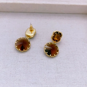 Elegant gold-plated drop earrings featuring faceted smoky quartz gems and 925 silver pins