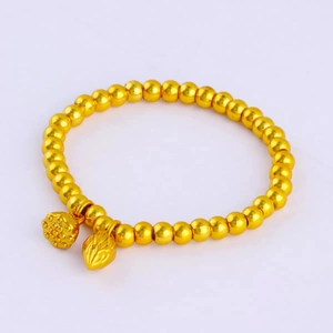Bracciale Di Perle In Rame Placcato Oro Sabbia Per Donna Con Pendenti A Loto Stile Cinese Gioielleria Elastica
