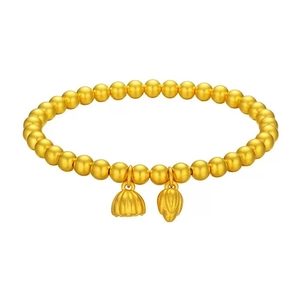 Elegante bracciale di perle dorate con ciondoli a forma di loto opaco in stile cinese