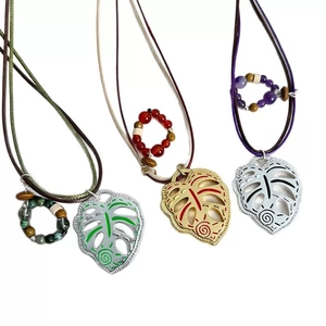 Monstera Leaf Pendant Necklace Copper Hand Woven Rope Wooden Beads Tribal Ethnic Style Retro Jewelry For Women