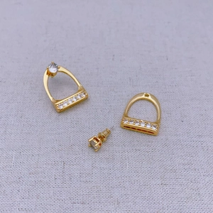 Fashionable golden horseshoe hoop earrings with sparkling cubic zirconia studs for women