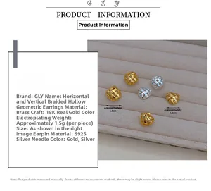Close-up of woven geometric earrings in 18K gold and S925 silver on cream velvet