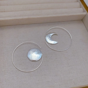Asymmetric sun and moon hoop earrings with handcrafted hammered gold plated texture