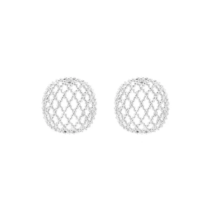 Fashionable silver hollow grid sphere earrings with luxury minimalist geometric design