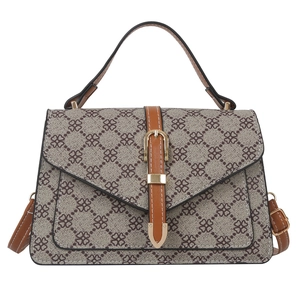Retro monogram shoulder bag for women with brown clover pattern and leather straps