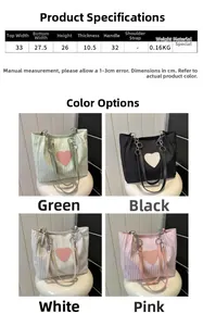Schema dimensioni della borsa a tracolla capiente con patch a cuore e trama plissettata