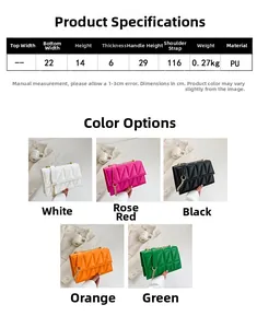 Detailed size specifications for quilted PU chain crossbody bag with five color options