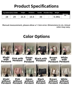 Detailed size chart and multi-color selection for quilted faux leather tote bags