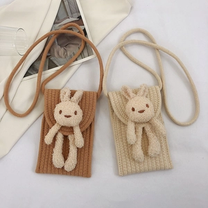Mini Sac Bandoulière Tissé Décor Lapin En Peluche Mignon Pochette De Téléphone En Fil De Laine Fait Main Petit Sac À Épaule Pour Femmes Filles