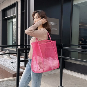 Sac Fourre-tout en Maille pour Femmes Grande Capacité Ajouré Respirant Sac à Épaule pour Plage Shopping Voyage Mode Été Sac à Main