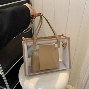 Fashion Transparent PVC Tote Bag For Women Summer Waterproof Shoulder Bag With Inner Pouch Clear Jelly Handbag 2 Piece Set