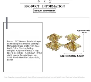 Detailed technical diagram showing dimensions of double-layered zircon skirt stud earrings