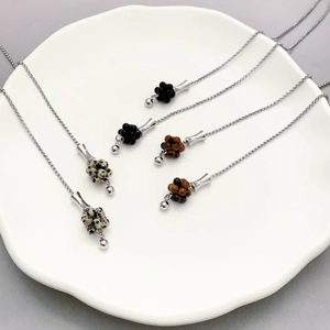 Long Pendant Necklace Natural Tiger Eye Obsidian Stone Beaded Ball Brass 18K Gold Plated Elegant Fashion Jewelry