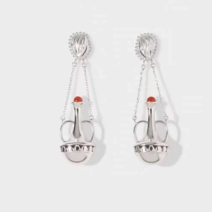 Vintage amphora style earrings with red beads and polished gold plated finish for women