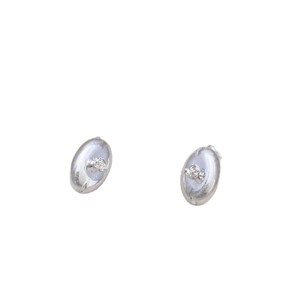 Oval silver stud earrings featuring a vintage 3D rose flower relief on smooth metal