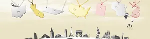 Collection de pendentifs carte des États-Unis en trois couleurs avec détail cœur évidé
