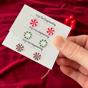 Weihnachten Candy Pfefferminz Wirbel Ohrstecker Edelstahl Glas Rund Rot Grün Weiß Festliche Mode Schmuck Für Damen