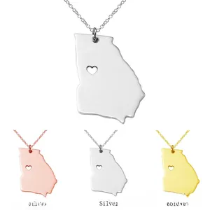 Collana Ciondolo Mappa Dello Stato Della Georgia Acciaio Inossidabile Ritaglio Cuore Geometria Placcato Oro Gioielli Donna
