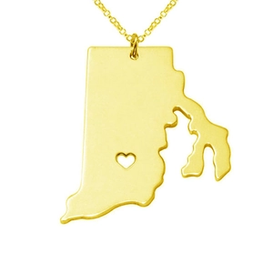 Rhode Island State Map Pendant Necklace Stainless Steel Heart Hollow Geographic Outline Jewelry For Women Men