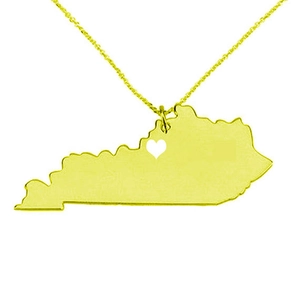 Collana con ciondolo mappa del Kentucky dorata con dettaglio cuore bianco su sfondo bianco