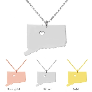Collana Ciondolo Mappa Stato Del Connecticut Acciaio Inossidabile Cuore Traforato Gioiello Geografico Moda Regalo