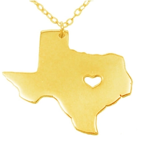 Rose gold Texas state map necklace with hollow heart detail on a delicate chain