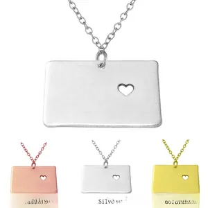 Collier Pendentif Carte État Wyoming Acier Inoxydable Minimaliste Cœur Découpé Bijoux Pour Femmes Hommes Mode