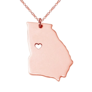 Collana con mappa dello stato della Georgia in oro rosa lucido e cuore traforato