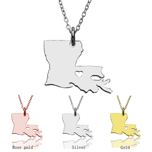 Louisiana State Map Pendant Necklace Stainless Steel Gold Plated Heart Cutout Minimalist Commemorative Jewelry