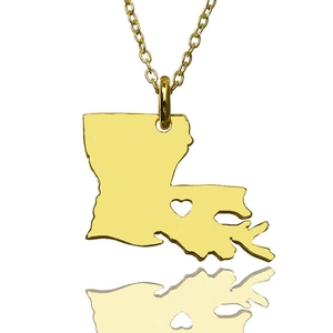 Louisiana state map pendant necklace in gold stainless steel with heart cutout detail