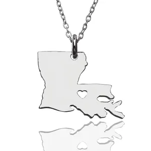 Silver Louisiana state map necklace with heart cutout and minimalist chain