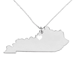 Collana con ciondolo mappa del Kentucky argento con dettaglio cuore bianco e catena