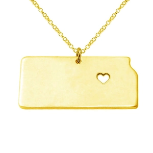Collier doré avec pendentif carte du Kansas et détail cœur ajouré en acier inoxydable