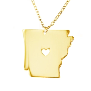 Arkansas State Map Necklace Stainless Steel Heart Cutout Minimalist Geography Jewelry Gift For Women Men Polished