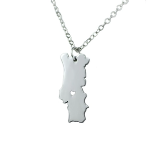 Collier Pendentif Carte Du Portugal Acier Inoxydable 316 Cœur Creux Bijoux Géographie Pour Femmes Ton Argent Minimaliste
