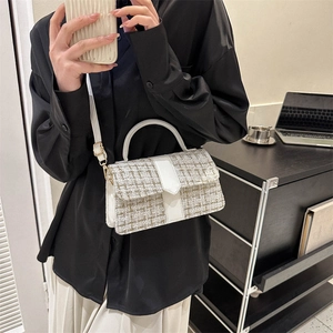 Chic white tweed crossbody handbag with top handle and adjustable strap for women