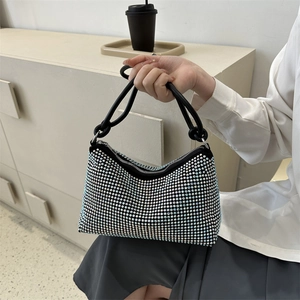Sparkling rhinestone square shoulder bag for women with elegant crystal finish and handles
