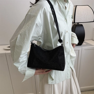 Chic black rhinestone hobo bag for women with sparkling crystal finish and knotted shoulder strap
