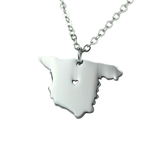 Spain Map Pendant Necklace Stainless Steel Minimalist Heart Hollow Travel Jewelry For Women Men Silver Color