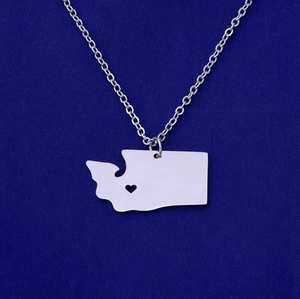 Collier Pendentif Carte État De Washington Acier Inoxydable Cœur Creux Géographie Bijoux Voyage Hommes Femmes