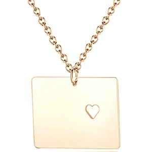 Rose gold Colorado state map necklace with minimalist square pendant and heart cutout
