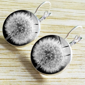 Boucles Oreilles Cabochon Verre Pissenlit Fait Main Vintage Rond Alliage Leverback Crochet Français Bijoux Femmes