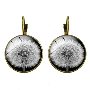 Boucles d'oreilles vintage en bronze avec cabochon en verre motif pissenlit