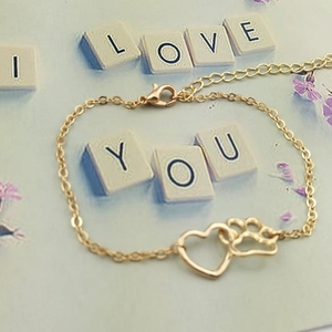Charm Bracelet Alloy Gold Silver Plated Heart Interlocked Animal Paw Print Adjustable Chain Minimalist Jewelry Gift For Pet Lovers