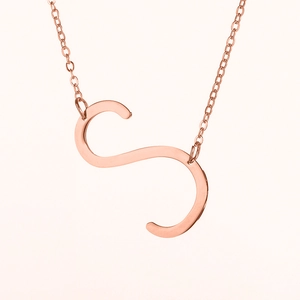 Collar minimalista de acero inoxidable oro rosa con un colgante pulido de la letra S