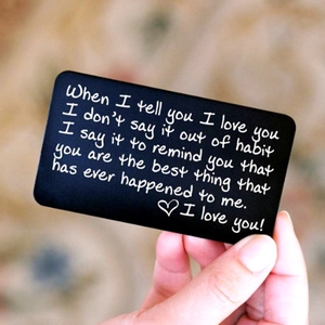 Carte d'Insert de Portefeuille en Aluminium Gravée Romantique Note d'Amour Cadeau d'Anniversaire Mariage Pour Couples Mari Femme Petit Ami Petite Amie