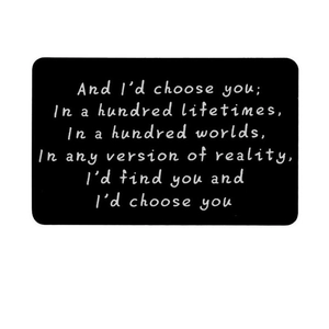 Carte de portefeuille noire mate 6mm avec gravure blanche when i tell you i love you